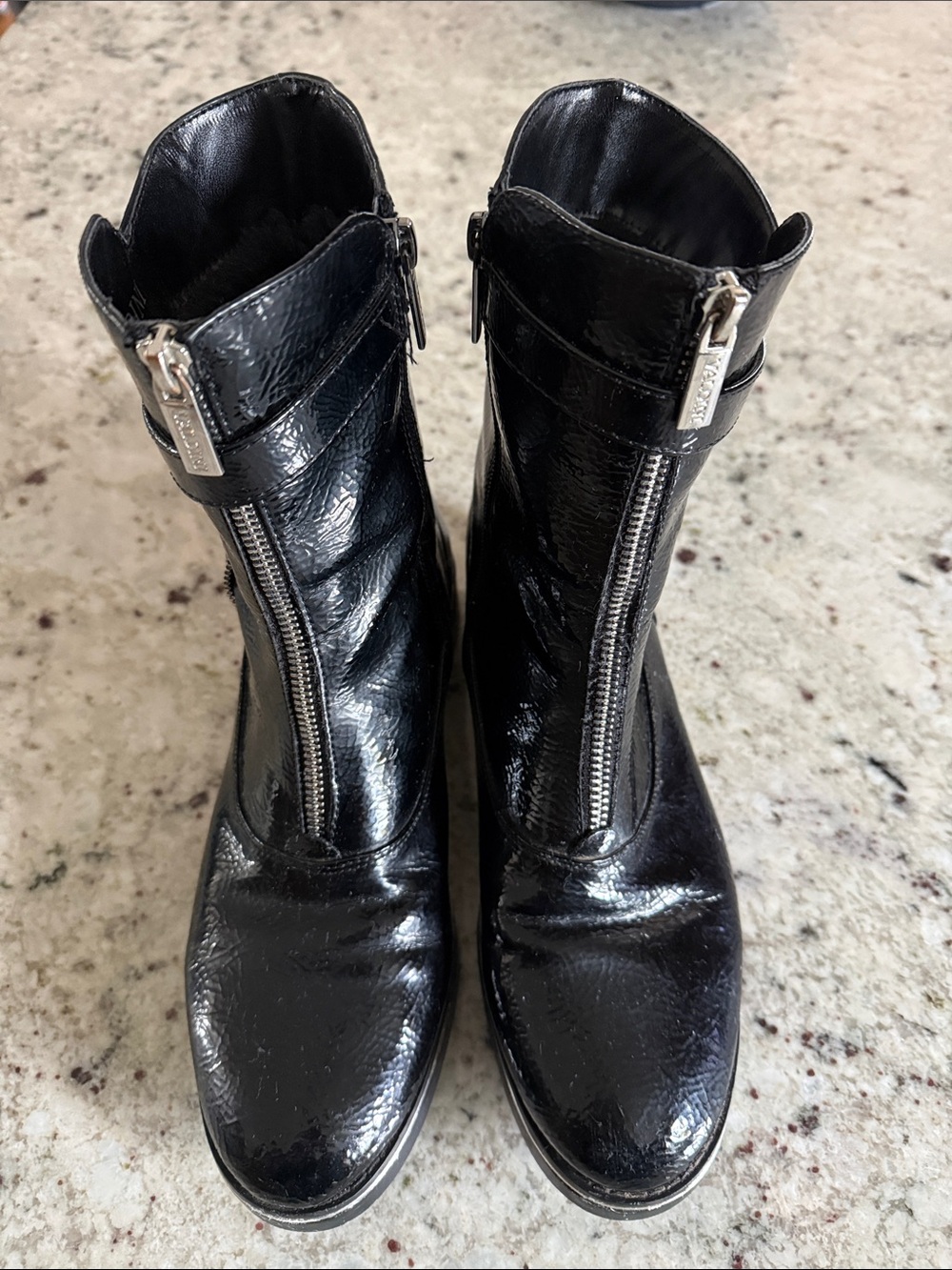 Valdini Black Patent Front-Zip Women's Ankle Boots